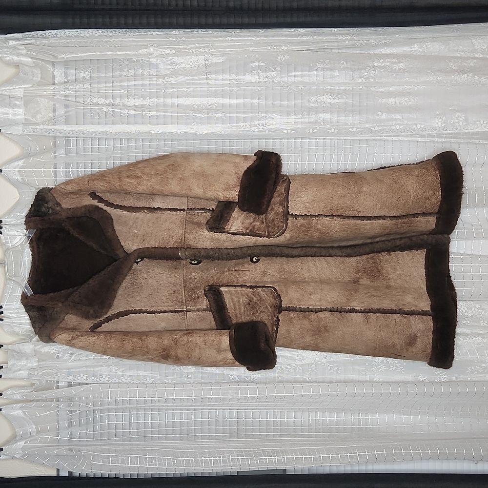 Plush Vintage Lambskin/Shearling Hooded Full Length Coat BOHO Women's SzS/M